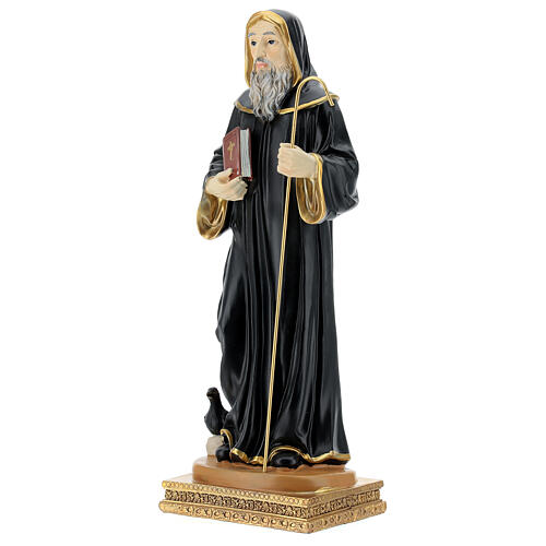 San Benito de Nursia vestidos negros cuervo estatua resina 32 cm 3
