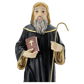 Święty Benedykt z Nursji szaty czarne kruk, figura z żywicy 32 cm