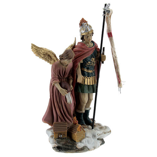 Statue, Heiliger Florian und Engel, ein Feuer löschend, Resin, 12 cm 3