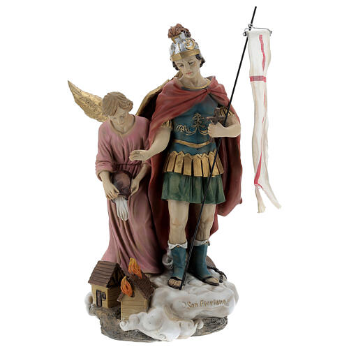 Statue, Heiliger Florian und Engel, ein Feuer löschend, Resin, 30 cm 1