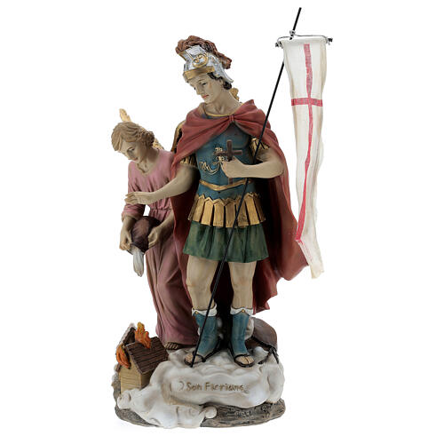 Statue, Heiliger Florian und Engel, ein Feuer löschend, Resin, 30 cm 3
