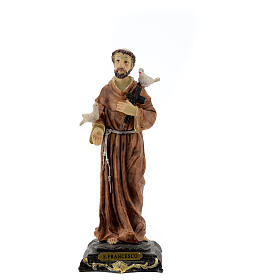 Statue Saint François Assise colombes croix bois résine 20 cm