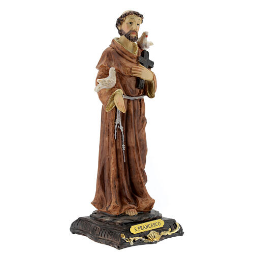 Figura Święty Franciszek z Asyżu gołębice krzyż drewniany, żywica 20 cm 3