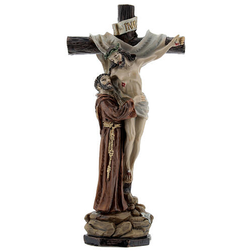 Statue aus Harz Franz von Assisi mit Jesus Christus am Kreuz, 15 cm 1