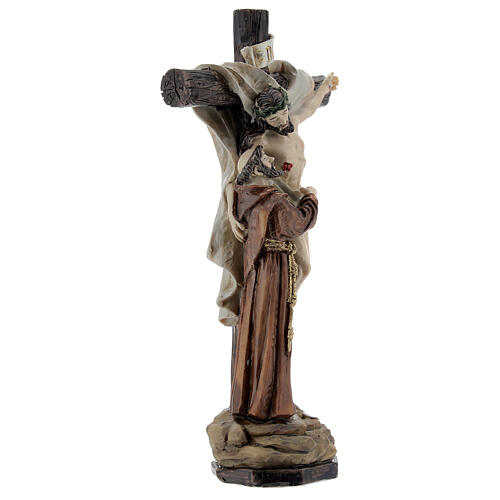 Statue aus Harz Franz von Assisi mit Jesus Christus am Kreuz, 15 cm 3