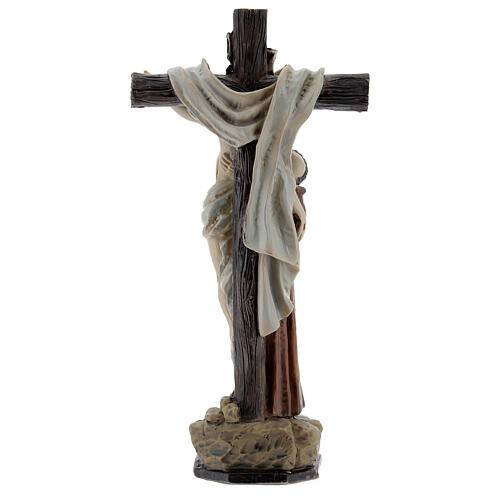 Statue aus Harz Franz von Assisi mit Jesus Christus am Kreuz, 15 cm 4