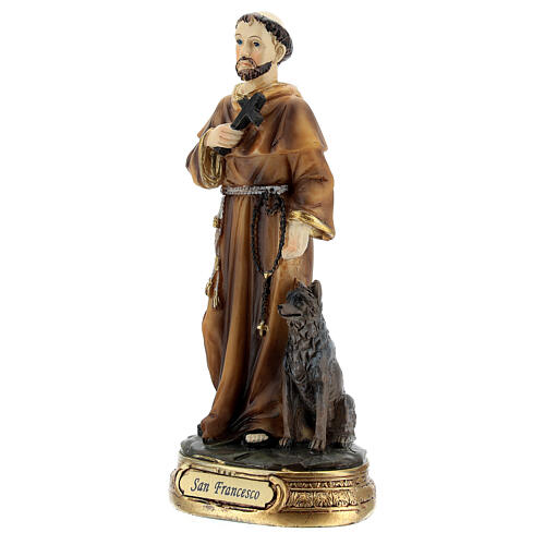 Statue aus Harz Franz von Assisi mit Kreuz und Wolf, 13 cm 2