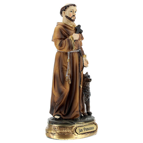 Statue aus Harz Franz von Assisi mit Kreuz und Wolf, 13 cm 3