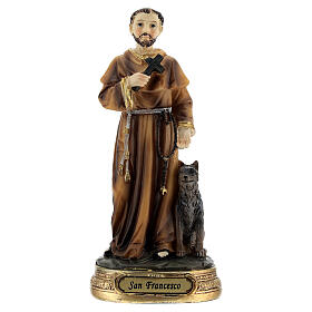 St Francis statue with cross wolf in resin 13 cm