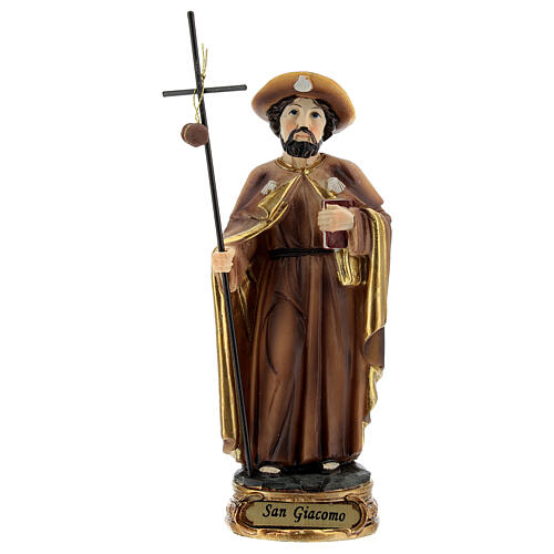 Estatua San Jaime Apóstol sombrero peregrino resina 12 cm 1