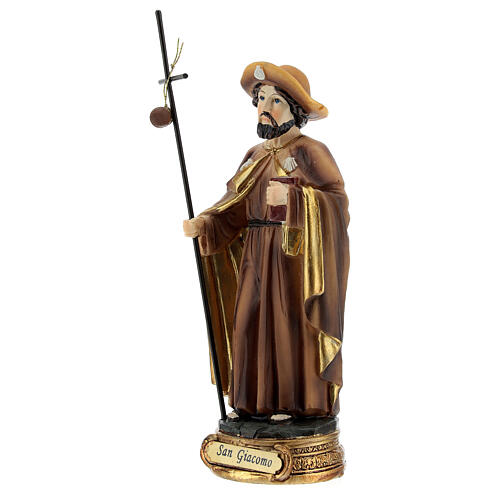 Estatua San Jaime Apóstol sombrero peregrino resina 12 cm 2