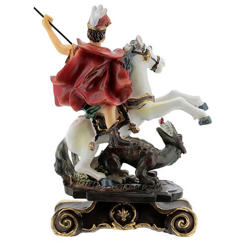 Statue aus Harz Heiliger Georg auf weißem Pferd mit Drachen, 14 cm 4