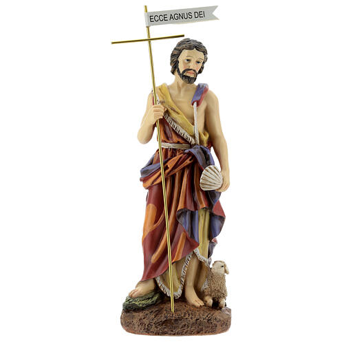 Estatua Bautista Ecce Agnus Dei cruz resina 30 cm 1