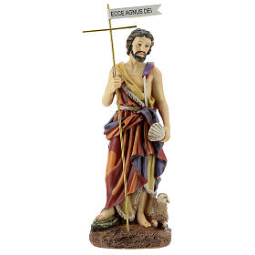 Statua Battista Ecce Agnus Dei croce resina 30 cm