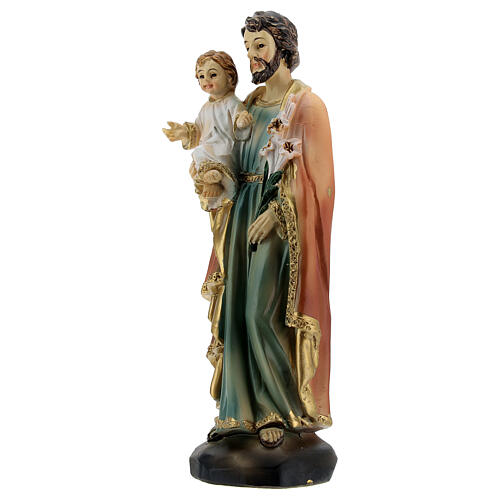 Statue aus Harz von Sankt Joseph mit dem Kind und Lilien, 15 cm 2