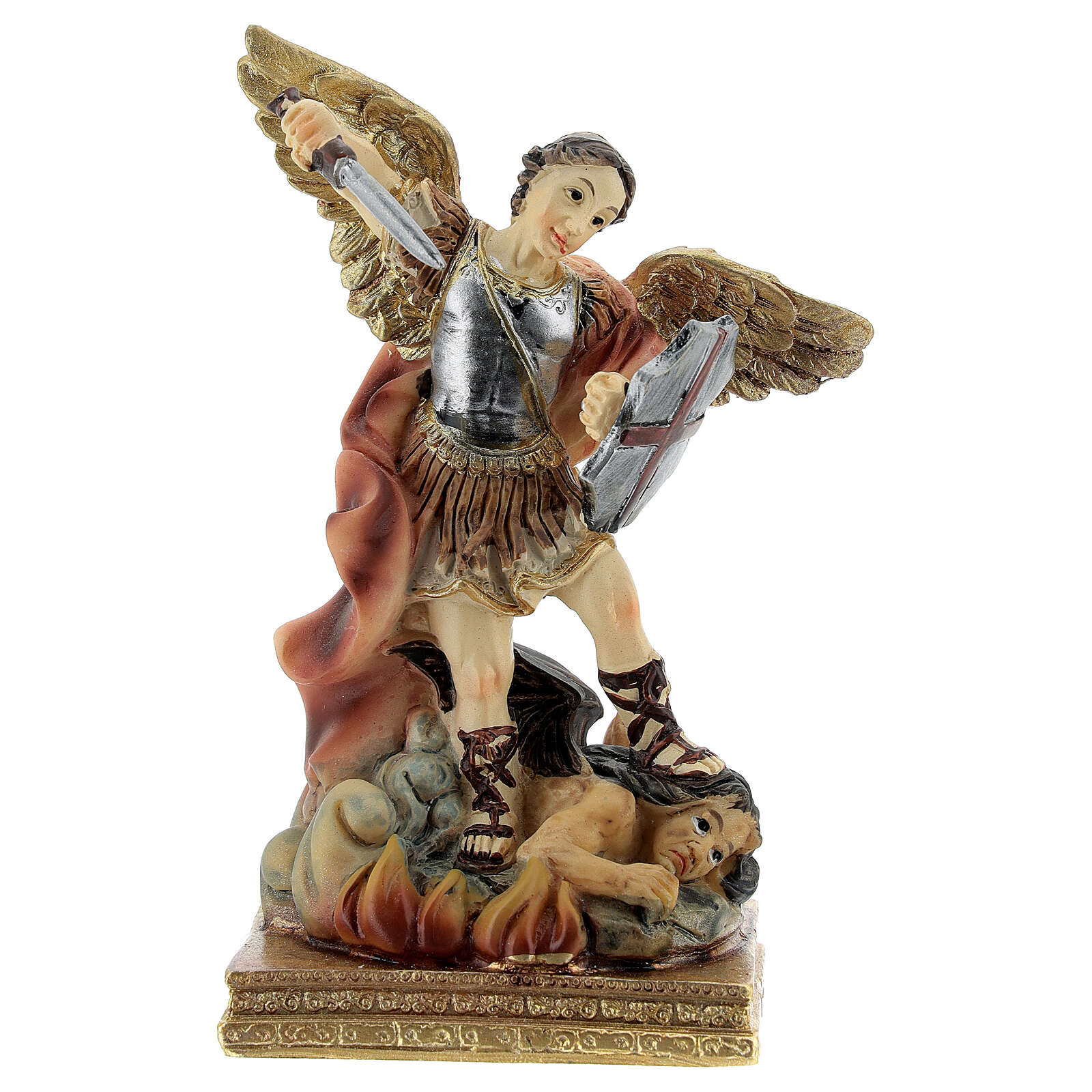 STATUE SAINT MICHEL ARCHANGE TERRASSANT LE DEMON 20CM