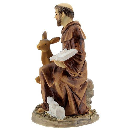 Saint François assis avec animaux résine 10x10x5 cm 2