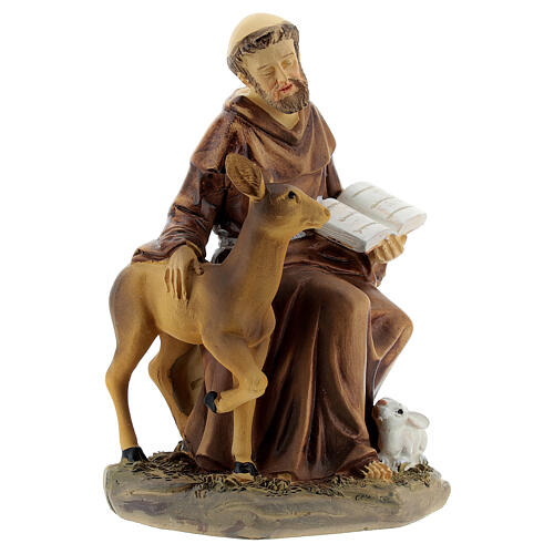 Saint François assis avec animaux résine 10x10x5 cm 3