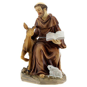 Święty Franciszek siedzący ze zwierzętami, żywica 10x10x5 cm