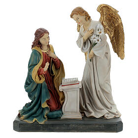 Annunciation statue in coloured resin 25x30x15 cm