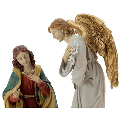 Annunciation statue in coloured resin 25x30x15 cm 2