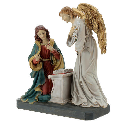 Annunciation statue in coloured resin 25x30x15 cm 3