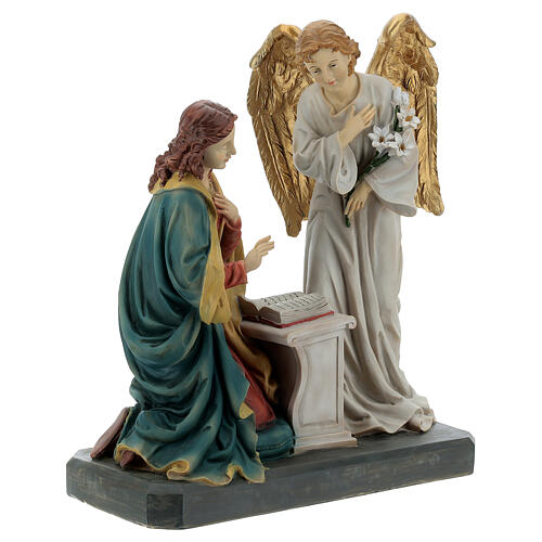 Annunciation statue in coloured resin 25x30x15 cm 4