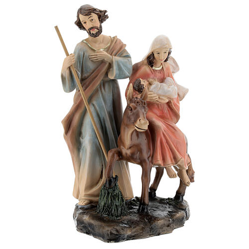 Flight into Egypt statue in colored resin 13x21x9 cm 1