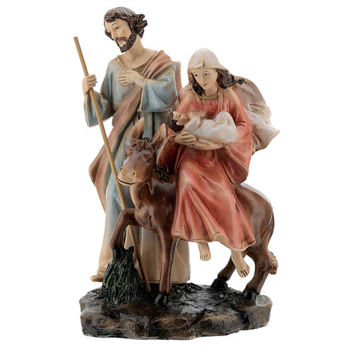 Flight into Egypt statue in colored resin 13x21x9 cm 2