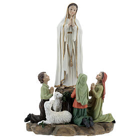 Statue of Our Lady Fatima with little shepherds resin 15x20x10 cm
