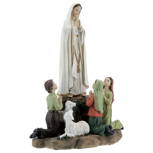 Estatua Virgen Fátima con pastores resina 15x20x10 cm 3