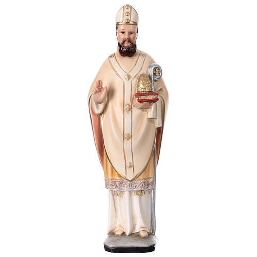 Estatua San Ambrosio símbolos episcopales 30 cm resina pintada 1