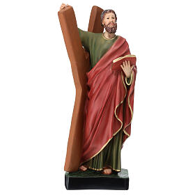 Estatua San Andrea cruz 44 cm resina pintada