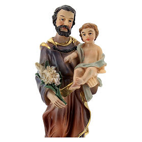Statue Saint Joseph Enfant Jésus lys 12 cm résine