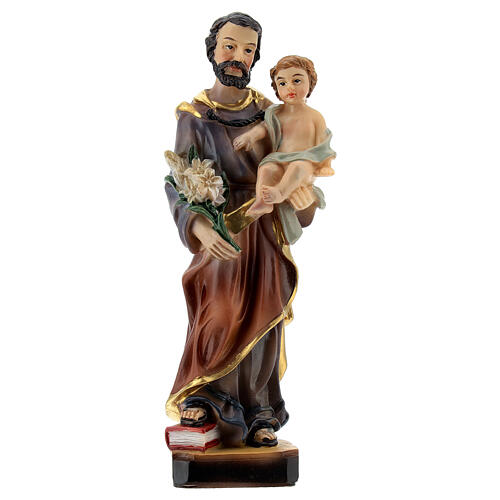 Statue Saint Joseph Enfant Jésus lys 12 cm résine 1