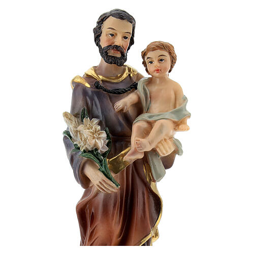 Imagem São José com Menino Jesus e lírios resina 11,5 cm 2