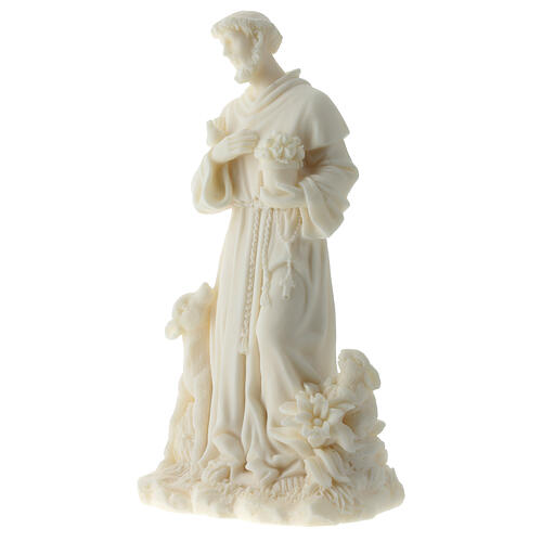 Estatua San Francisco de Asís resina blanca 17 cm 3