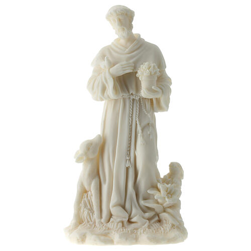 Statue Saint François d'Assise résine blanche 17 cm 1