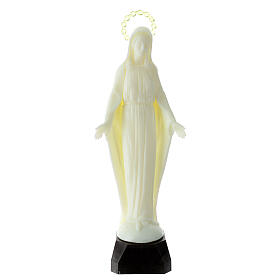 Estatua Virgen Milagrosa plástico fluorescente base 34 cm