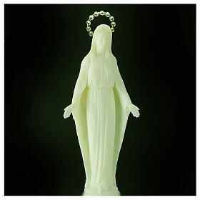 Estatua Virgen Milagrosa plástico fluorescente base 34 cm