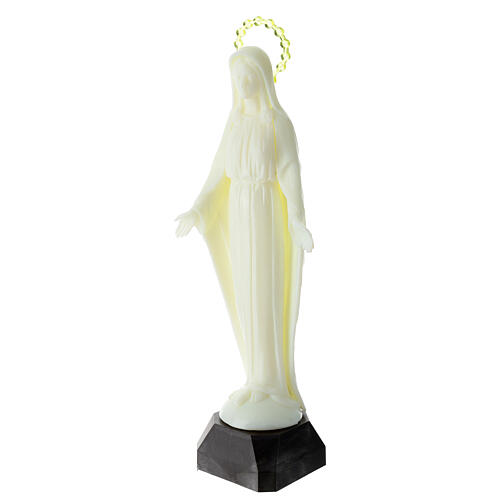Estatua Virgen Milagrosa plástico fluorescente base 34 cm 4