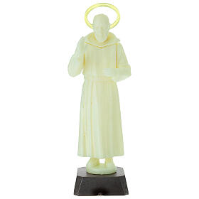 Statue Padre Pio fluorescente avec rose rose et auréole 21 cm