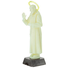 Statue Padre Pio fluorescente avec rose rose et auréole 21 cm