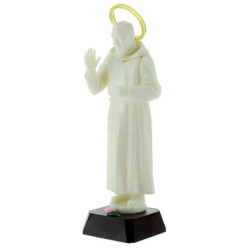 Statue of Padre Pio with phosphorescent halo rose 21 cm 3