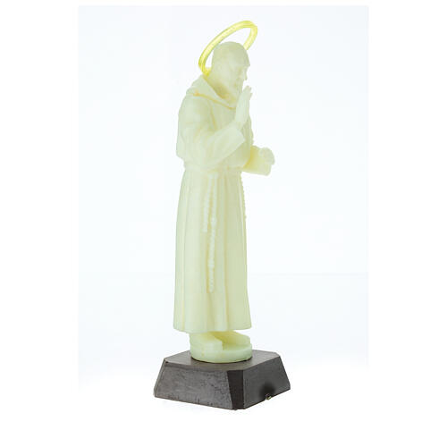 Statue of Padre Pio with phosphorescent halo rose 21 cm 3