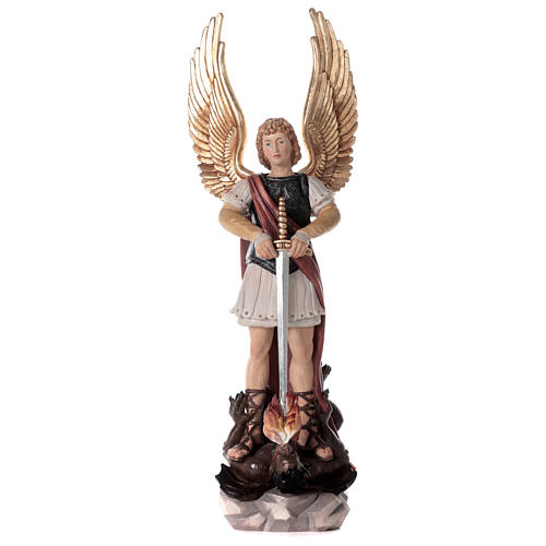 Heiliger Michael und der Teufel bemalte Fiberglas-Statue, 50 cm 1