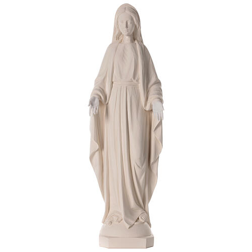 White fibreglass statue of Our Lady Immaculate, wood finish, 30 in 1