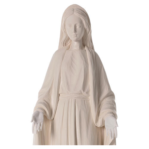 White fibreglass statue of Our Lady Immaculate, wood finish, 30 in 2