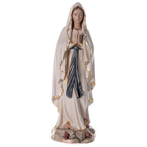 White fibreglass statue of Our Lady of Lourdes, wood finish, 25 in 1