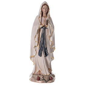 Estatua Virgen Lourdes pintada fibra de vidrio efecto madera 60 cm